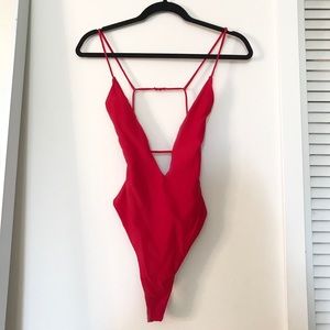 TOBI: Red Slim Fit Racerback Onepiece - Size: S